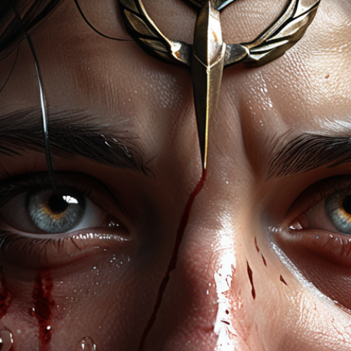 Home 4 **Prompt:** NIKKE Goddess of Victory, Rapi, emotional close-up, tears in eyes, determined expression, battlefield background, dramatic lighting, digital painting, high detail, inspired by WLOP.
