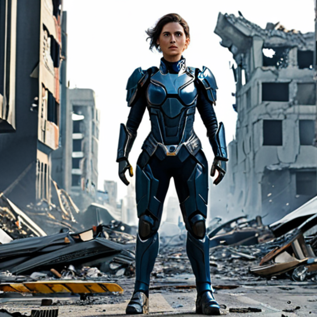 **

"A female character from Nikke: Goddess of Victory, in a futuristic, fully clothed battle suit, standing heroically against a backdrop of a destroyed city, safe for work, appropriate content, fully clothed, professional, perfect anatomy, correct proportions, dynamic pose, cinematic lighting, high quality."

**