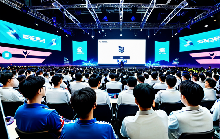 **
"A vibrant and energetic Esports event centered around the game '승리의 여신: 니케'. The scene showcases a diverse crowd of fully clothed attendees, cheering for players on a brightly lit stage. Include gaming PCs, large screens displaying gameplay, and sponsor banners in the background. safe for work, appropriate content, family-friendly, professional, perfect anatomy, correct proportions, well-formed hands, proper finger count, natural body proportions, high quality."
**