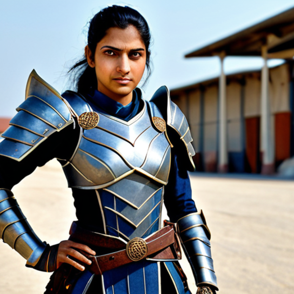 Isha the Warrior**

"A professional portrait of Isha, a skilled warrior, fully clothed in practical and modest fantasy armor, standing confidently in a dynamic pose against a backdrop of a training yard. Focus on her determined expression and the details of her armor. Perfect anatomy, correct proportions, well-formed hands, appropriate attire, safe for work, professional, family-friendly."

**