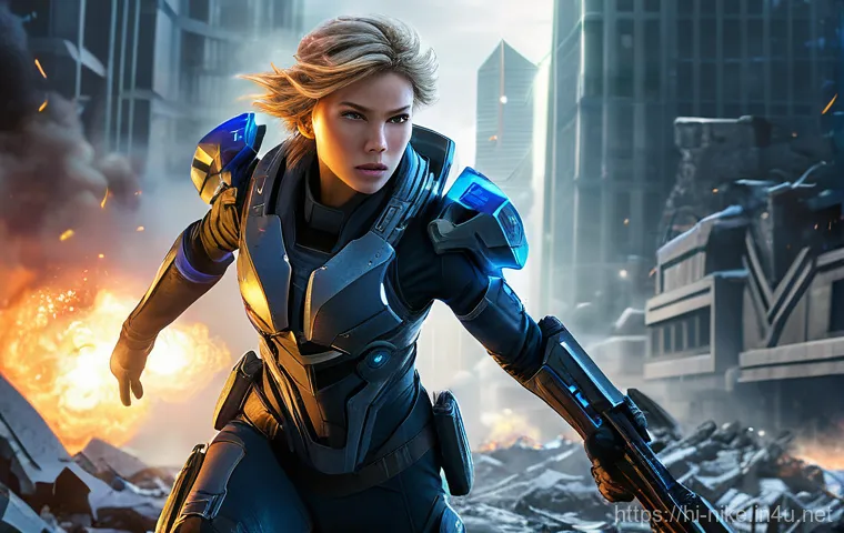 승리의여신 니케 컨텐츠 체험 후기 - **Prompt: A highly detailed, dynamic, and cinematic shot of a female Nikke character in a futuristic...