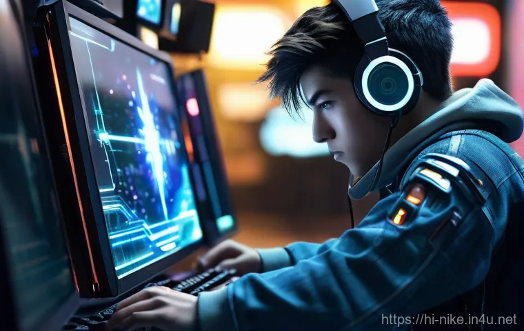 승리의여신 니케 전투 리플레이 시스템 - **Prompt:** A focused male gamer in his late teens or early twenties, with short, neat hair, wearing...