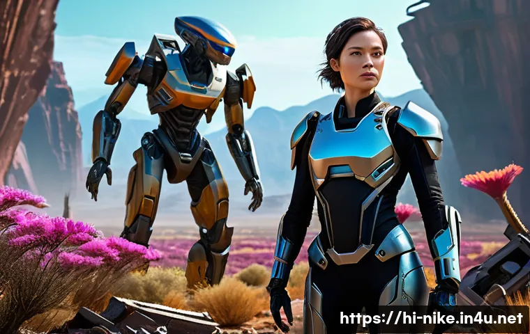 승리의여신 니케 새로운 맵 리뷰 - **Prompt:** "A confident female Nikke character, dressed in futuristic tactical gear, stands triumph...