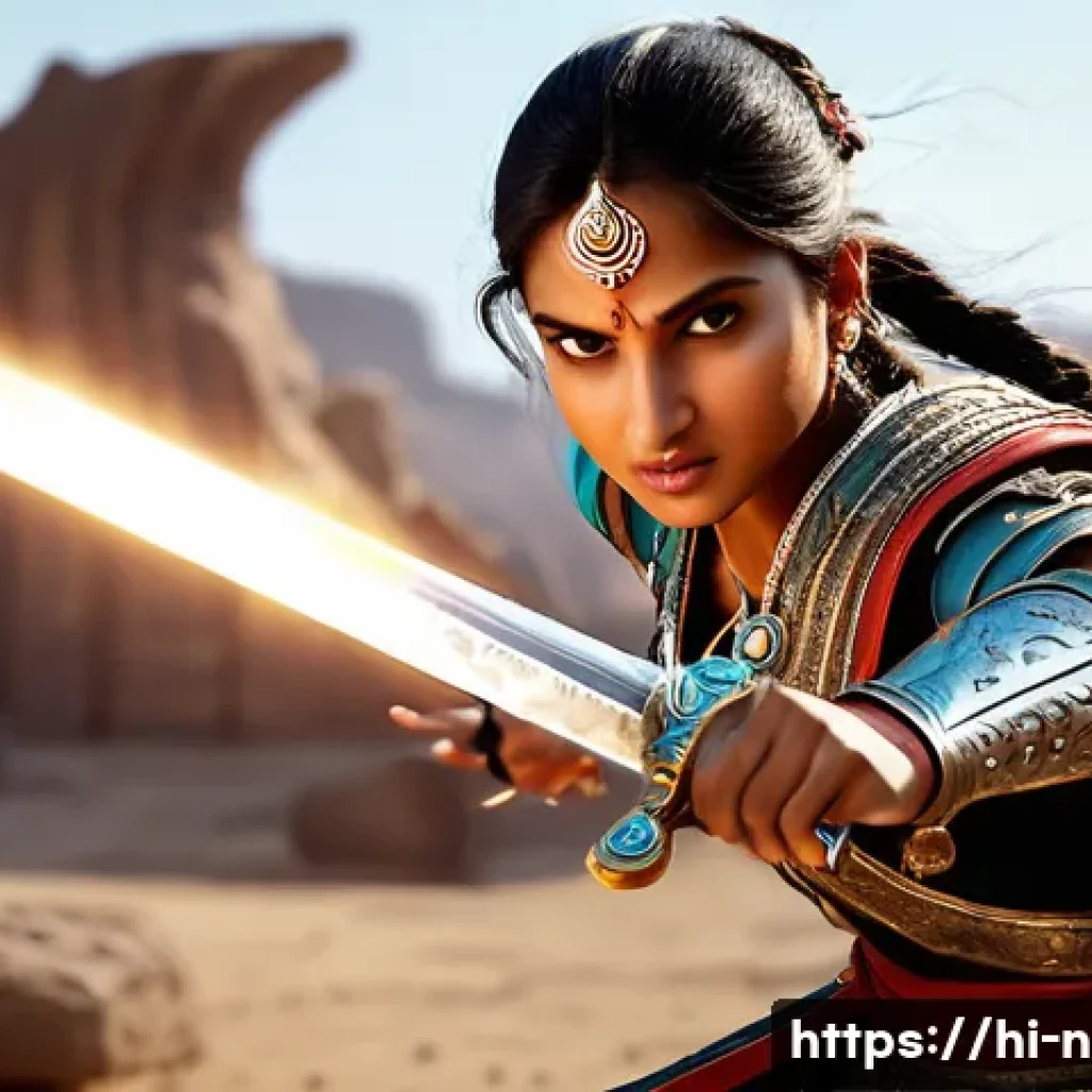 승리의여신 니케 출시 전 플레이 후기 - A dynamic battle scene from "Vijay Ki Devi: Nike," showcasing a female warrior in intricately design...