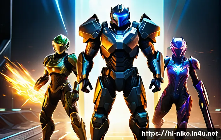승리의여신 니케 스페셜 패키지 구성 - A dynamic scene featuring three powerful video game characters from a special package, each showcasi...