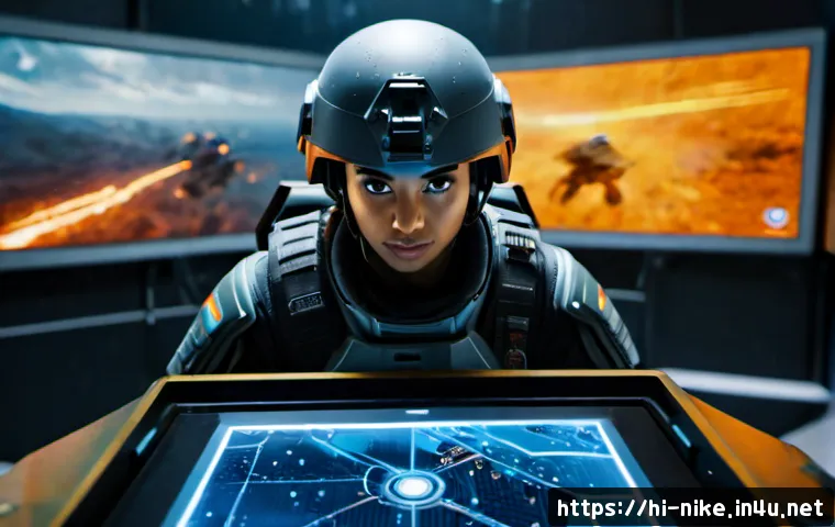 승리의여신 니케 전투 전략 심화 - Photorealistic cinematic battle command center, a fully clothed futuristic female squad leader in re...
