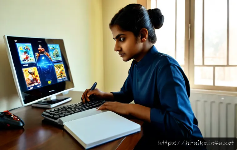 Home 15 승리의여신 니케 데일리 미션 루틴 - Photorealistic Indian young adult gamer at a tidy home desk completing a daily mobile sci-fi game ro...